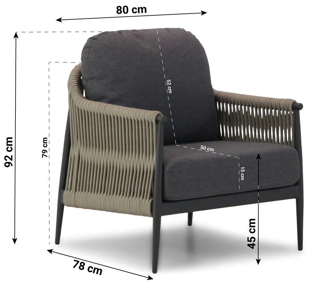 Stoel en Bank Loungeset 5 personen Rope Naturel teak  Coco Lucia/Pacific