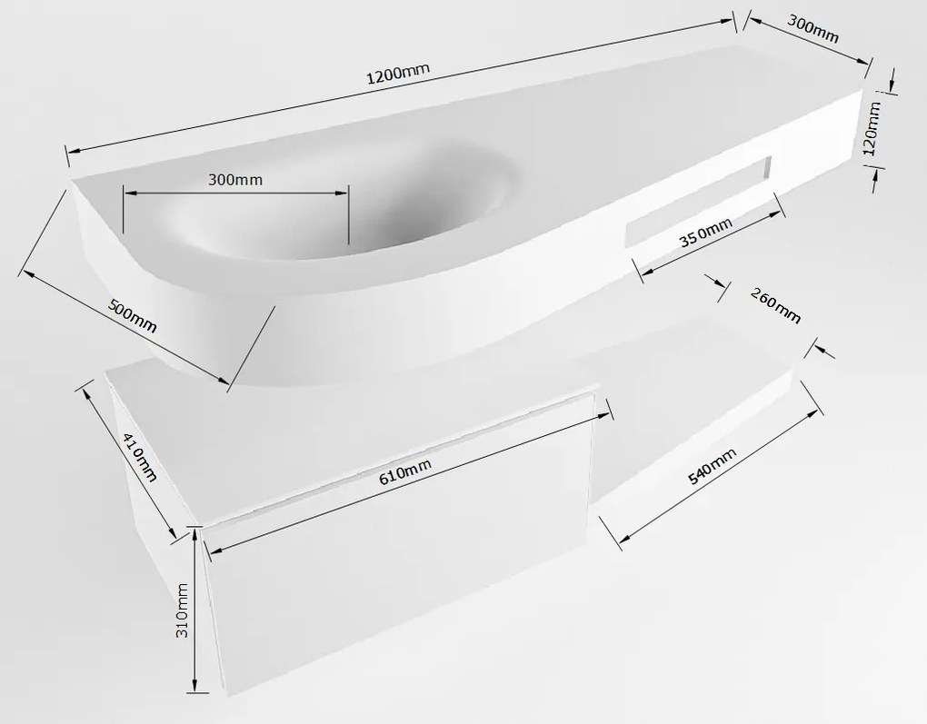 Mondiaz Riva badmeubel 120cm Carrara met 1 lade en wastafel links 0 kraangaten Army