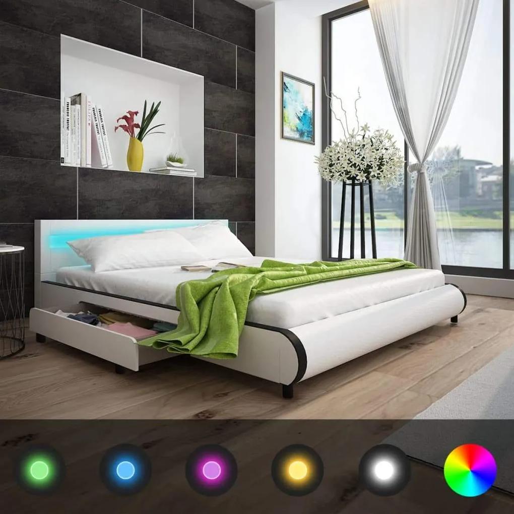 Medina Bedframe met lades LED kunstleer wit 180x200 cm