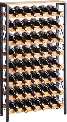 VEVOR wijnrek voor 48 flessen, 8 lagen, vrijstaand flessenrek met een totaal draagvermogen van 80 kg en verstelbare poten, wijnflessenhouder voor keukenbar, zwarte wijnflessenhouder
