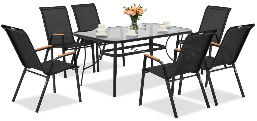 Modena/Bitonto Wood zwarte tuintafel voor 6 personen Garden Point