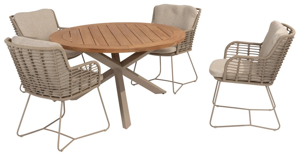 Prado Fabrice dining tuinset 5 delig 130 cm rond teak latte legs 4 Seasons Outdoor