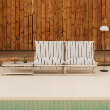 Tuinset Met 2-delige Modulaire Bank En Ombouwbare Bijzettafel Amaro Tapioca Beige - Marine Blauw - Sklum