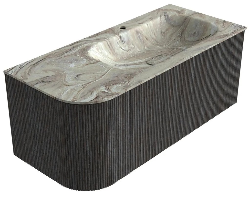 Mondiaz Kurve-dlux 105cm badmeubel ronding links shadow met 1 lade en deur en wastafel big small kraangat rechts glace
