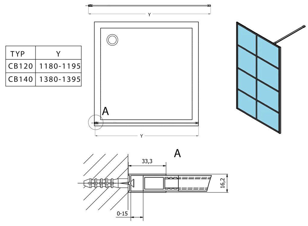 Gelco Cure Black inloopdouche 140x200cm 8mm glas anti-kalk