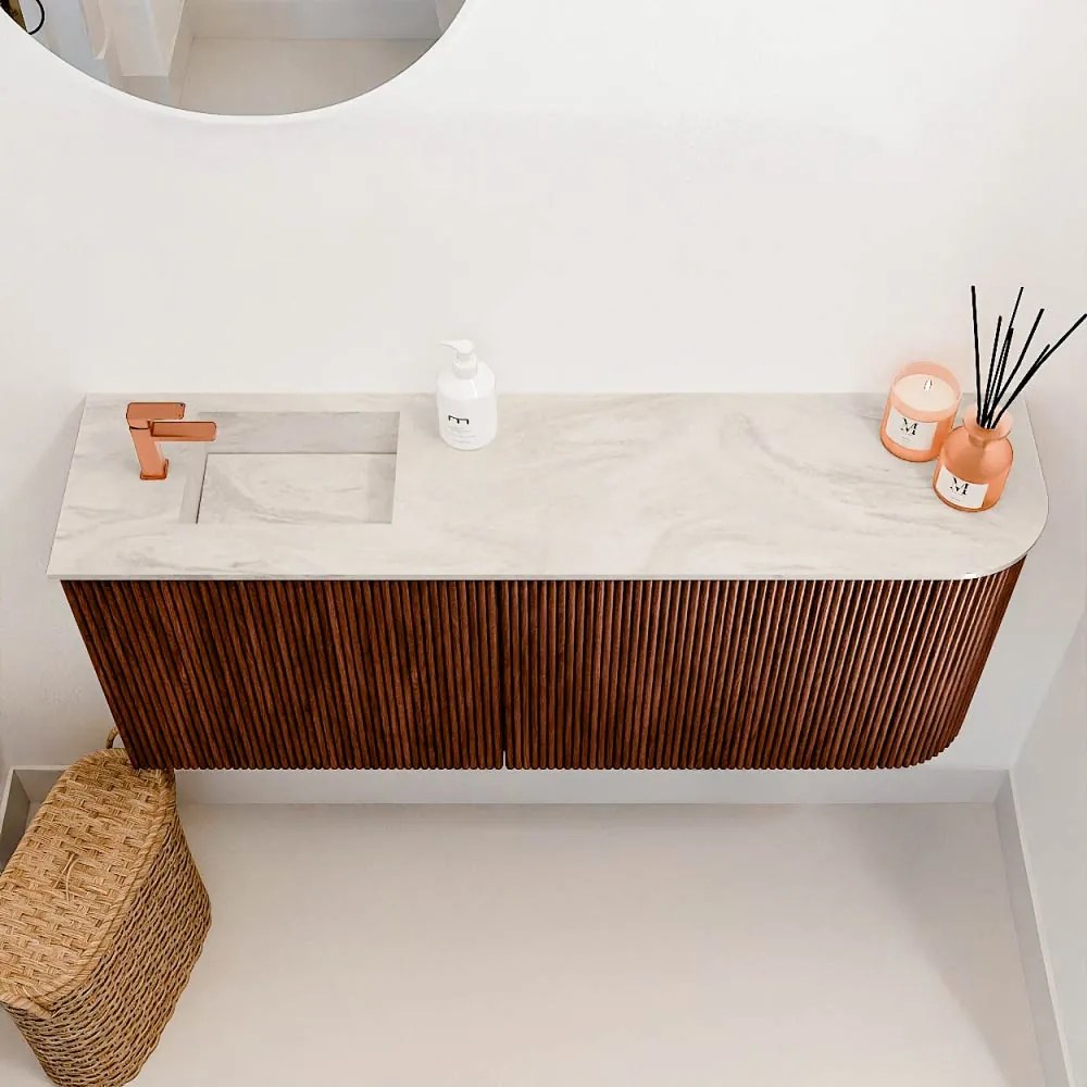 Mondiaz Joya DLux 100cm toiletmeubel ronding rechts ruby met wastafel faye links 1 kraangat ostra