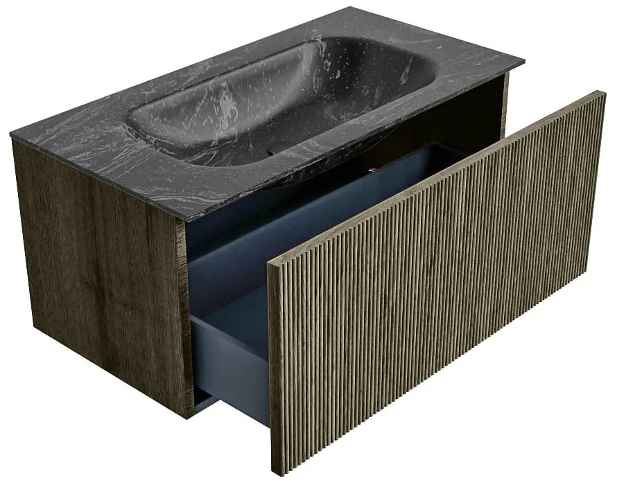 Mondiaz Kurve-dlux 90cm badmeubel shadow met 1 lade en wastafel big small midden zonder kraangat lava