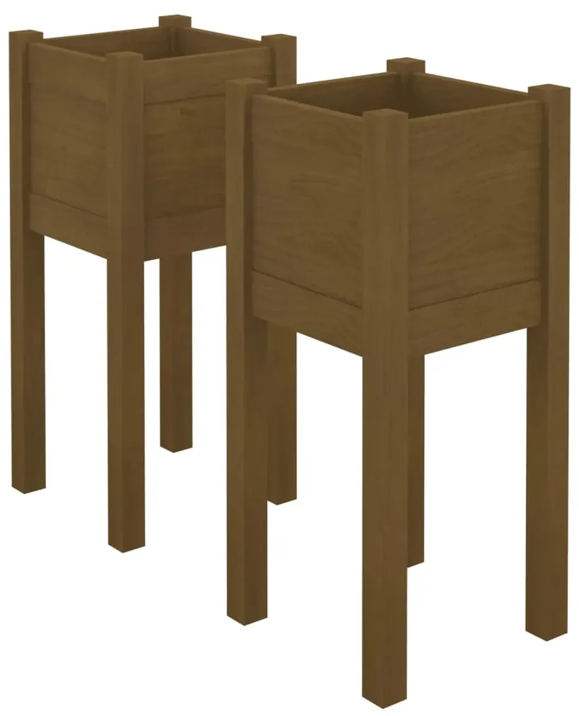 vidaXL Plantenbakken 2 st 31x31x70 cm massief grenenhout honingbruin