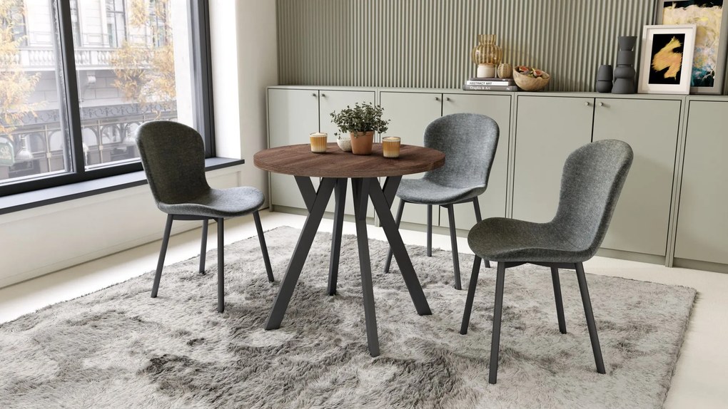 ALMO 80 Bruin eiken / zwarte poten – ronde tafel met Y-poten, loft/industrieel voor keuken, woonkamer en eetkamer