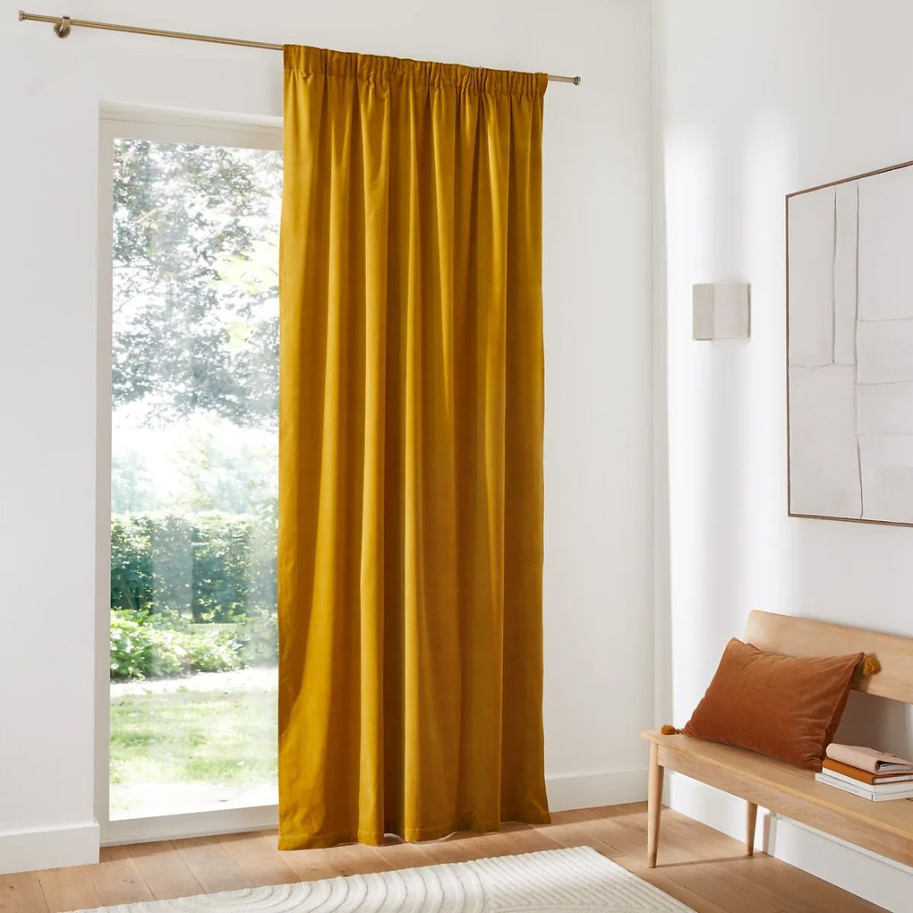 Fluwelen gordijn, met aangerimpelde bies en golf, VELVET