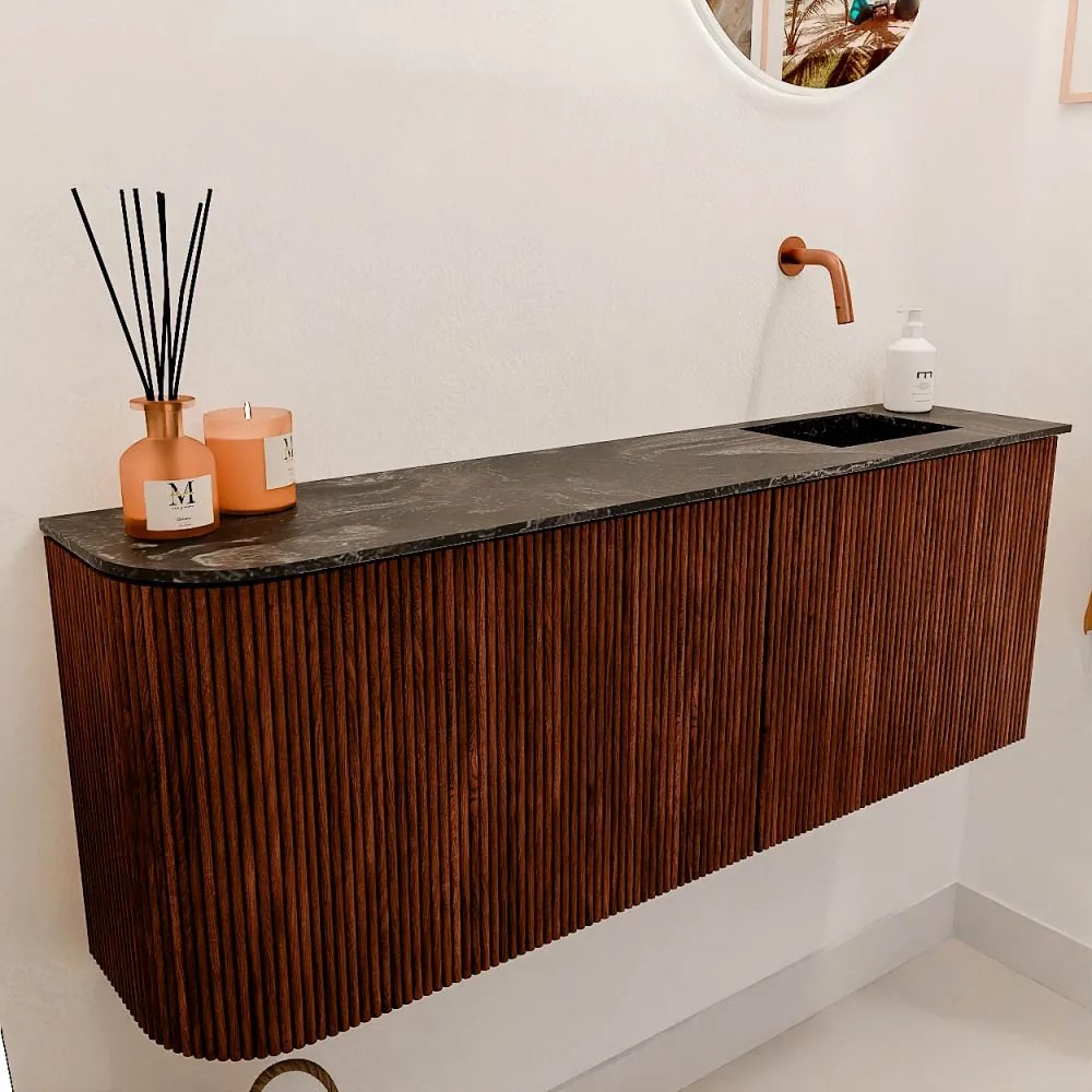 Mondiaz Joya DLux 110cm toiletmeubel ronding links ruby met wastafel faye rechts zonder kraangat lava