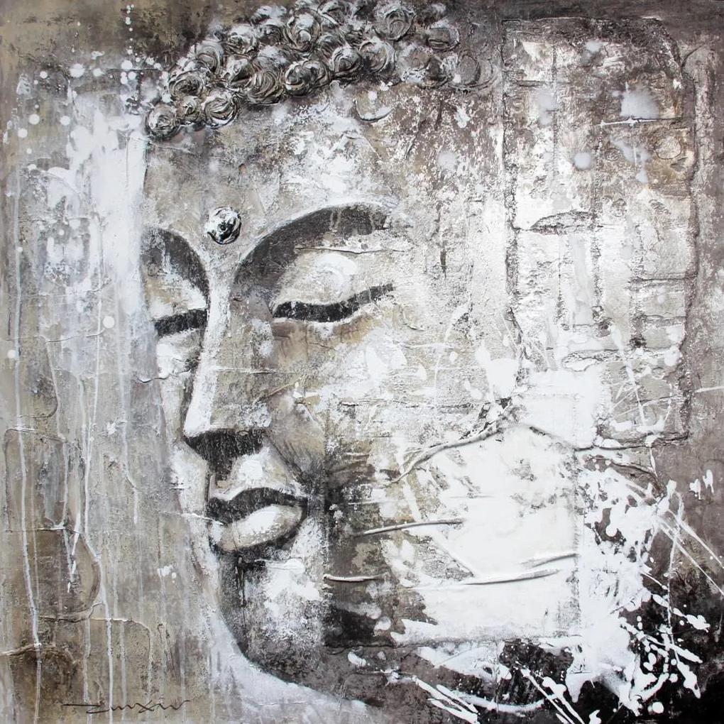 Schilderij -Handgeschilderd - Boeddha 100x100cm