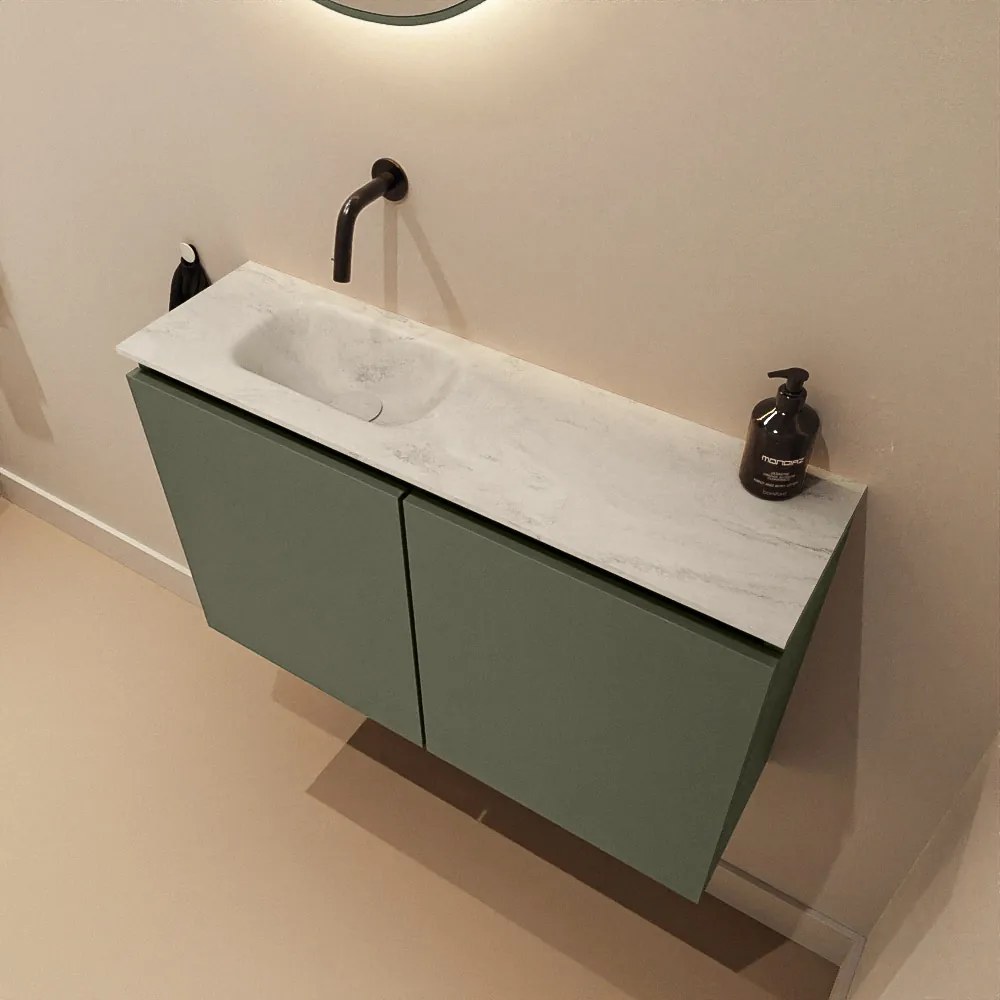 Mondiaz Ture DLux toiletmeubel 80cm army met wastafel opalo links zonder kraangat