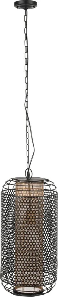 Dutchbone Archer Hanglamp L -Ø26,5xH209,5 Cm - Messing En Zwart Metaal