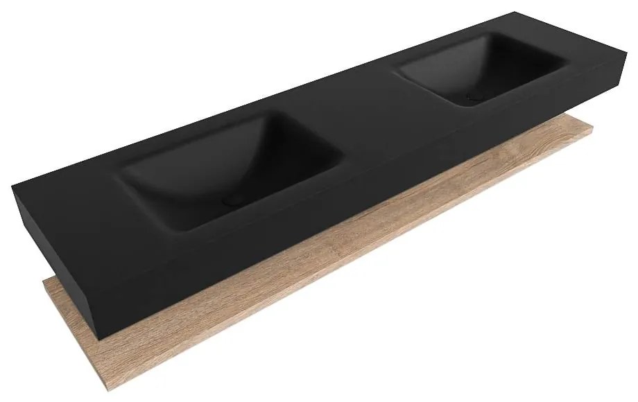 Zaro Alan badmeubel 180cm met planchet washed oak en vrijhangende wastafel cloud dubbel 2 kraangaten urban