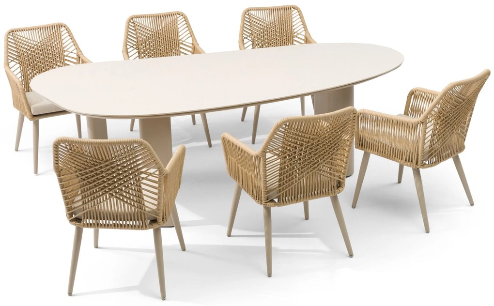Tuinset 6 personen 240 cm Aluminium/rope Taupe Coco Vedra/Weave