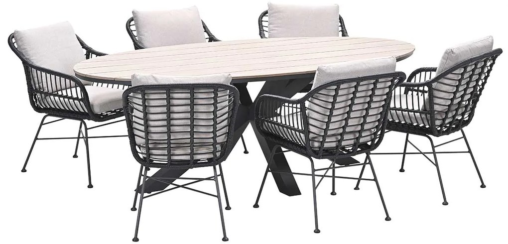Garden Impressions Lucas tuinset zwart 7-delig - Tulli tuintafel 220x115 cm