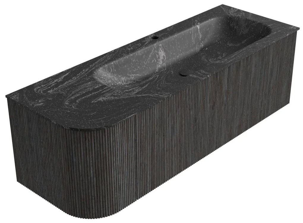 Mondiaz Kurve-dlux 135cm badmeubel ronding links shadow met 1 lade en deur en wastafel big medium kraangat rechts lava
