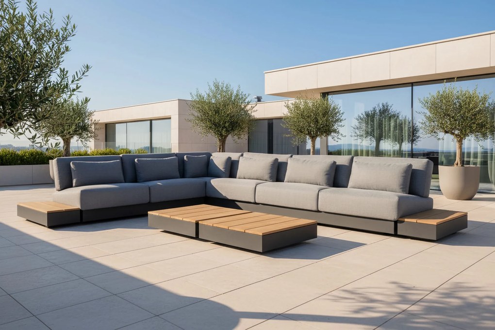 4 Seasons Outdoor Ibiza platform hoekbank XL * SALE * Loungeset houtkleur weerbestendig