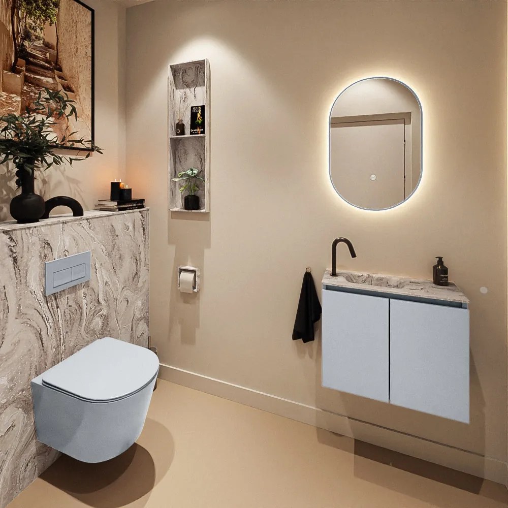 Mondiaz Ture DLux toiletmeubel 60cm clay met wastafel glace links met kraangat