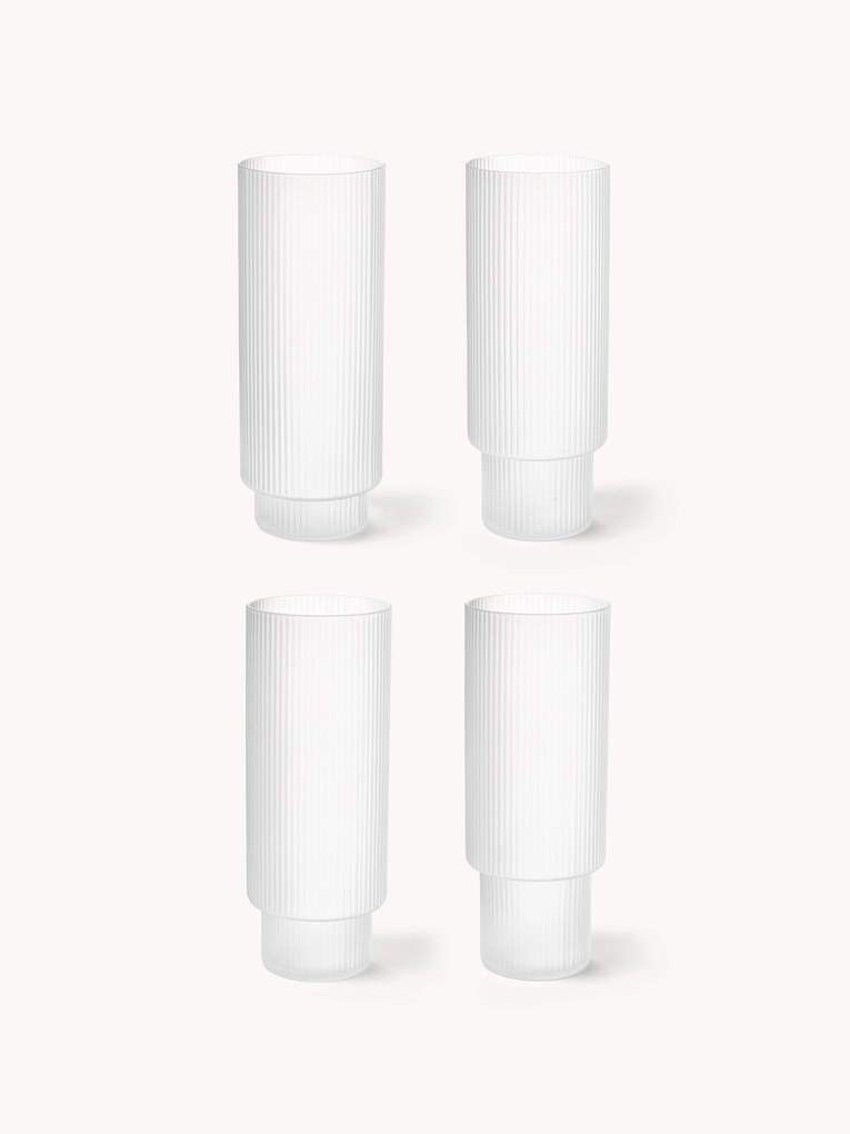 Mondgeblazen longdrinkglazen Ripple met groefreliëf, 4-delig