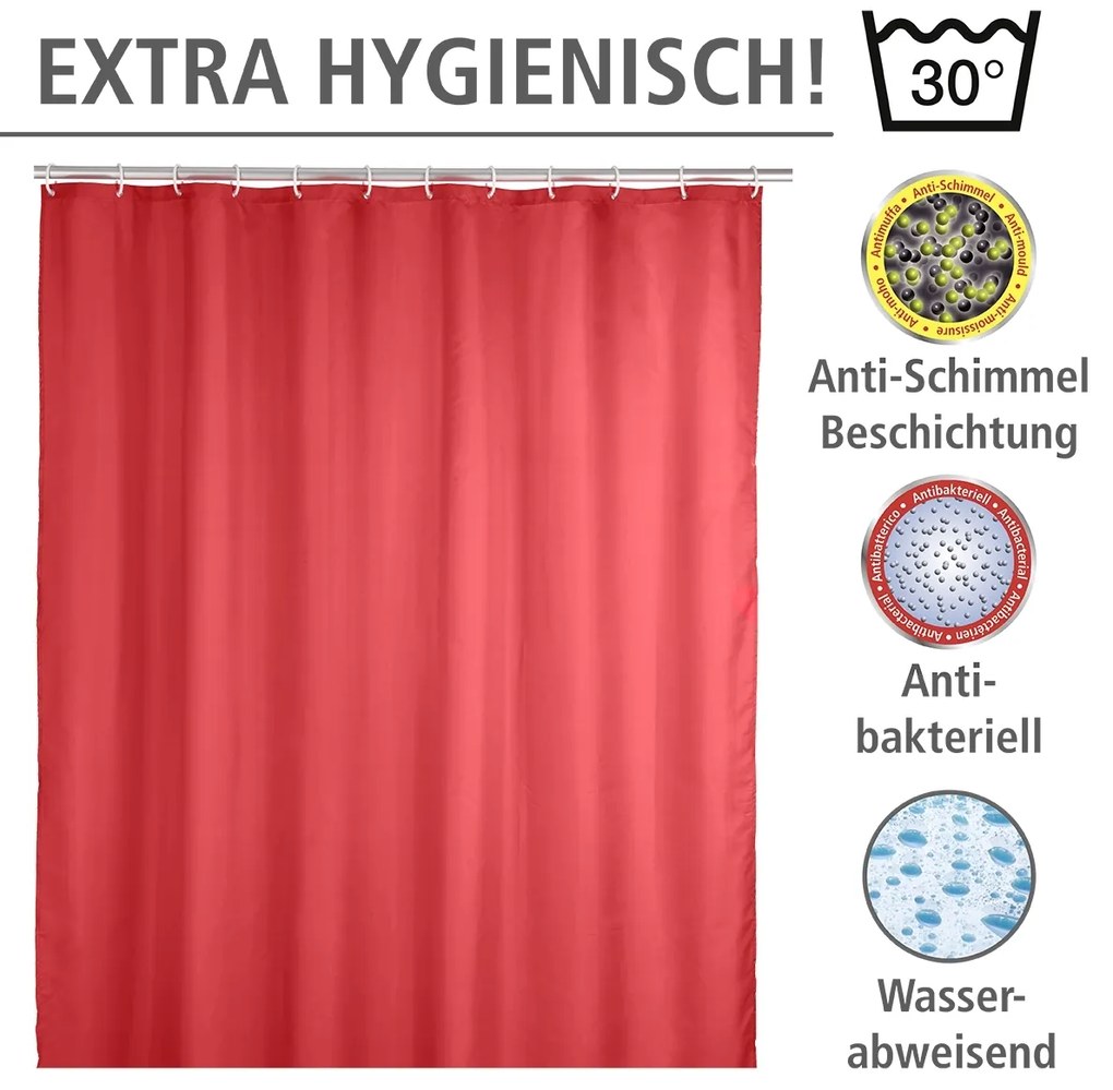 Wenko anti-schimmel douchegordijn 180x200cm polyester uni rood inclusief ringen