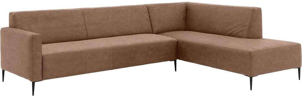 Goossens Key West bruin, micro leer, 3-zits, modern design met ligelement rechts