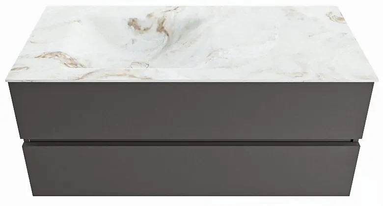 Mondiaz Vica DLux badmeubel 110cm dark grey 2 lades met wastafel frappe links zonder kraangat