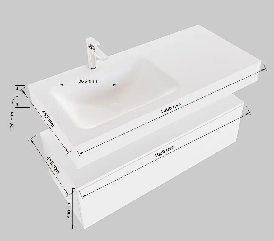 Mondiaz Alan DLux badmeubel 100cm clay 1 lade met wastafel frappe links 1 kraangat