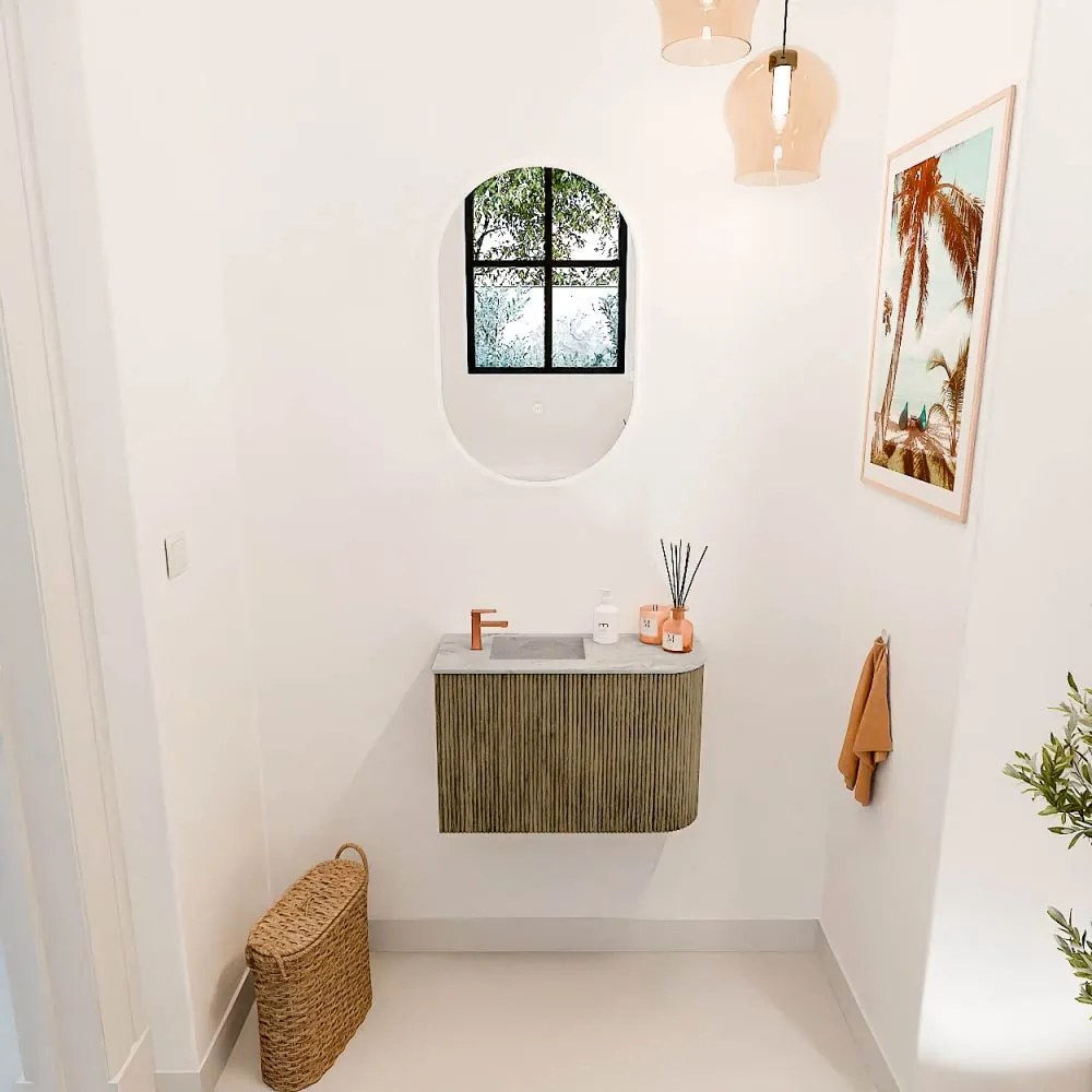 Mondiaz Joya DLux 60cm toiletmeubel ronding rechts dusk met wastafel faye links 1 kraangat glace
