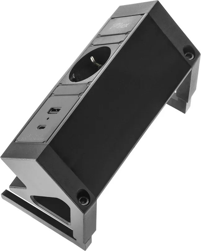 Bureau Stekkerdoos Zwart 1x230V, 1xUSB-A, 1xUSB-C (incl. Aansluitsnoer Randaarde 1,5 Meter)