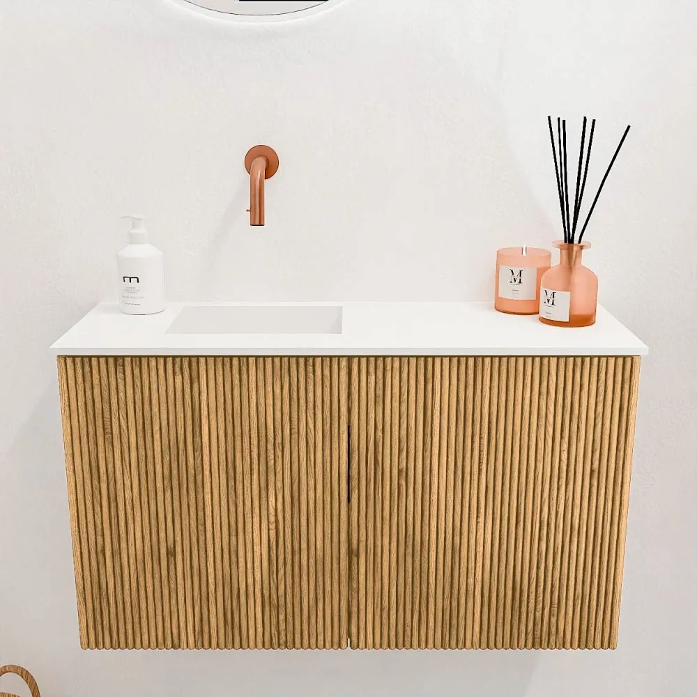 Mondiaz Joya 70cm toiletmeubel oak met wastafel faye links zonder kraangat talc