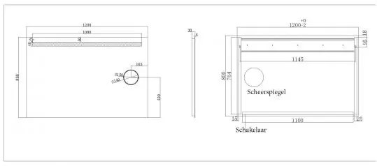 Mueller May spiegel met LED en scheerspiegel 120x80cm