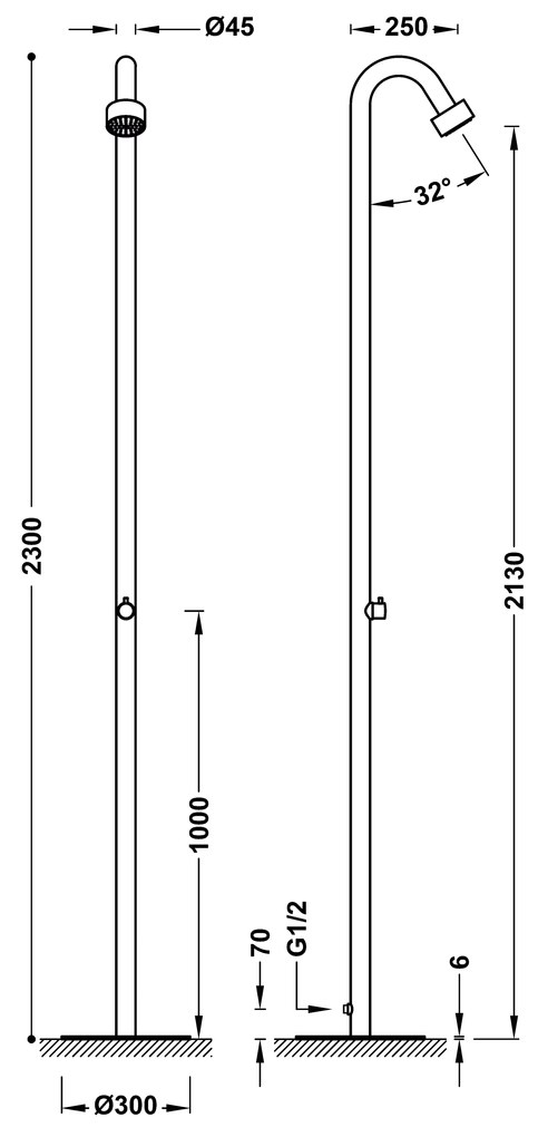 Tres Fuera buitendouche 1-wegs met mengkraan 230cm RVS