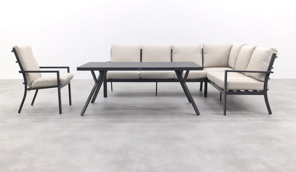 Sergio lounge dining set met stoel - Carbon/Desert - 3-delig rechts