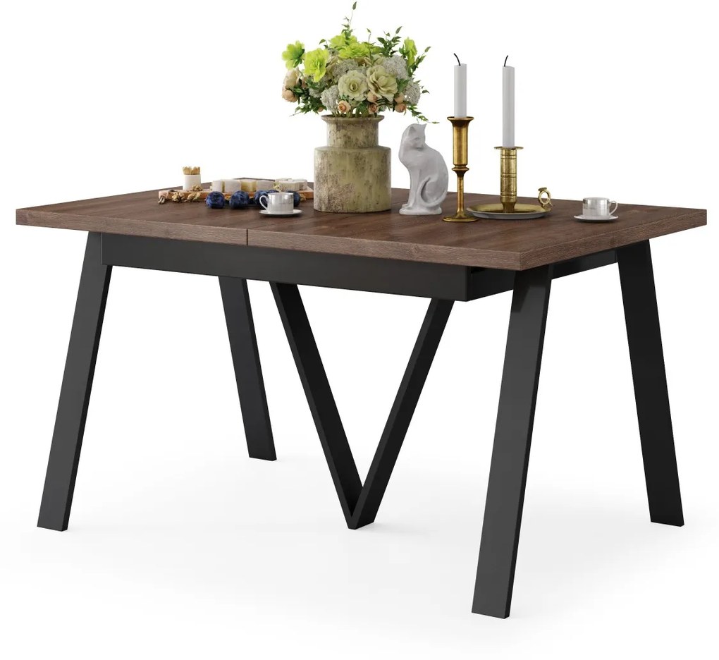 AVERY eik bruin/onderkant zwart - LOFT/INDUSTRIËLE TAFEL VOOR WOONKAMER/EETKAMER UITKLAPBAAR TOT 330 cm!