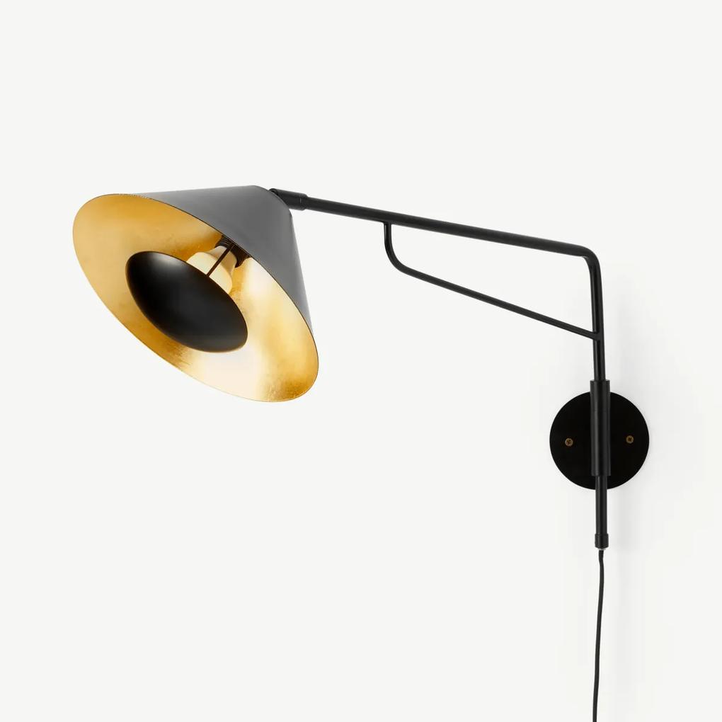 Arne wandlamp, zwart en goud folie