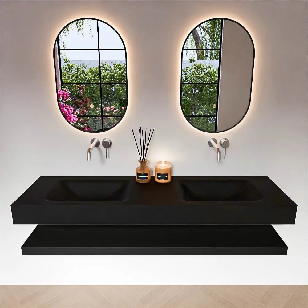 Zaro Alan badmeubel 160cm met planchet urban en vrijhangende wastafel cloud dubbel zonder kraangat urban