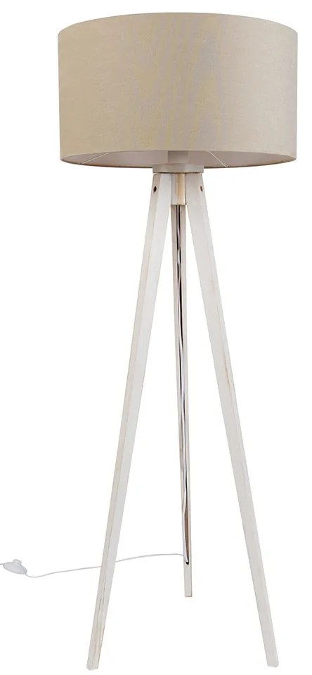 Vloerlamp tripod wit met stoffen kap lichtbruin 50cm - Tripod Classic Landelijk, Modern E27 rond Binnenverlichting Lamp