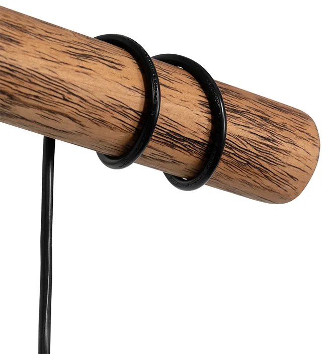 Landelijke hanglamp zwart met hout 4-lichts - Stronk