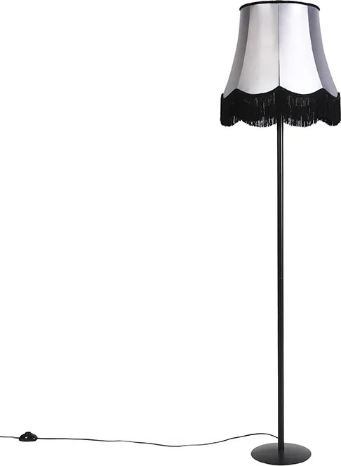 Retro vloerlamp zwart Granny kap zwart met grijs 45 cm - Simplo