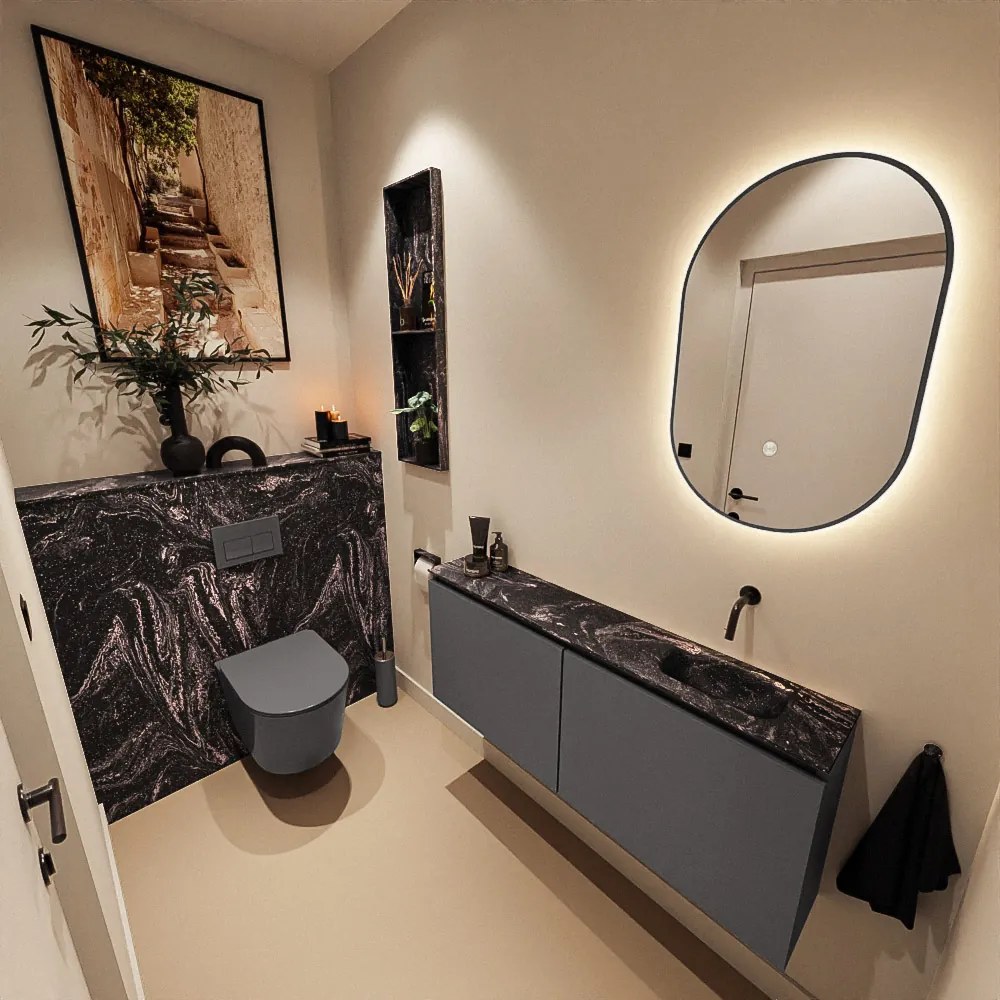 Mondiaz Ture DLux toiletmeubel 120cm dark grey met wastafel lava rechts zonder kraangat