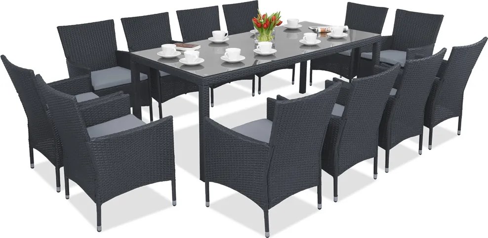Milan/Grenada 12 technorattan tuinmeubelen met grote Garden Point tafel antraciet