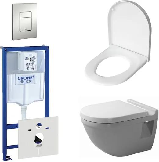 Duravit Starck 3 toiletset bestaande uit inbouwreservoir, diepspoel wandcloset met softclose toiletzitting en bedieningsplaat verticaal/horizontaal mat chroom 0729205/0314714/0290272/0720002