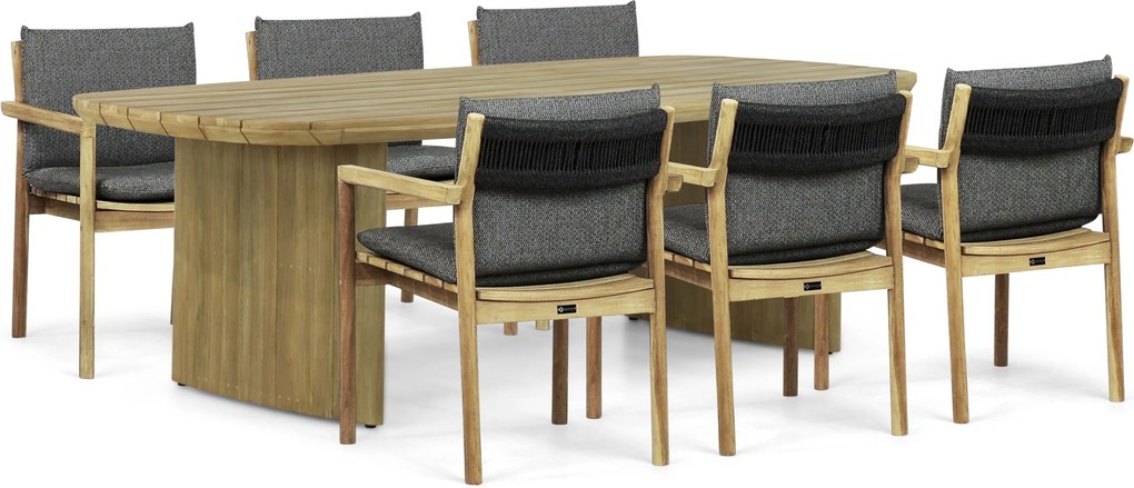 Tuinset 6 personen 240 cm Teak Old teak greywash Santika Furniture Santika