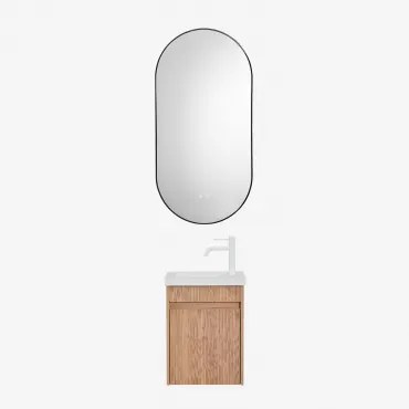 Narek Zwevend Houten Badkamermeubelset Met Geïntegreerde Wastafel Ash Brown & Ovale Led En Anticondens Zwart 50x100 Cm Asteiro & Wit ?20 Cm - Sklum