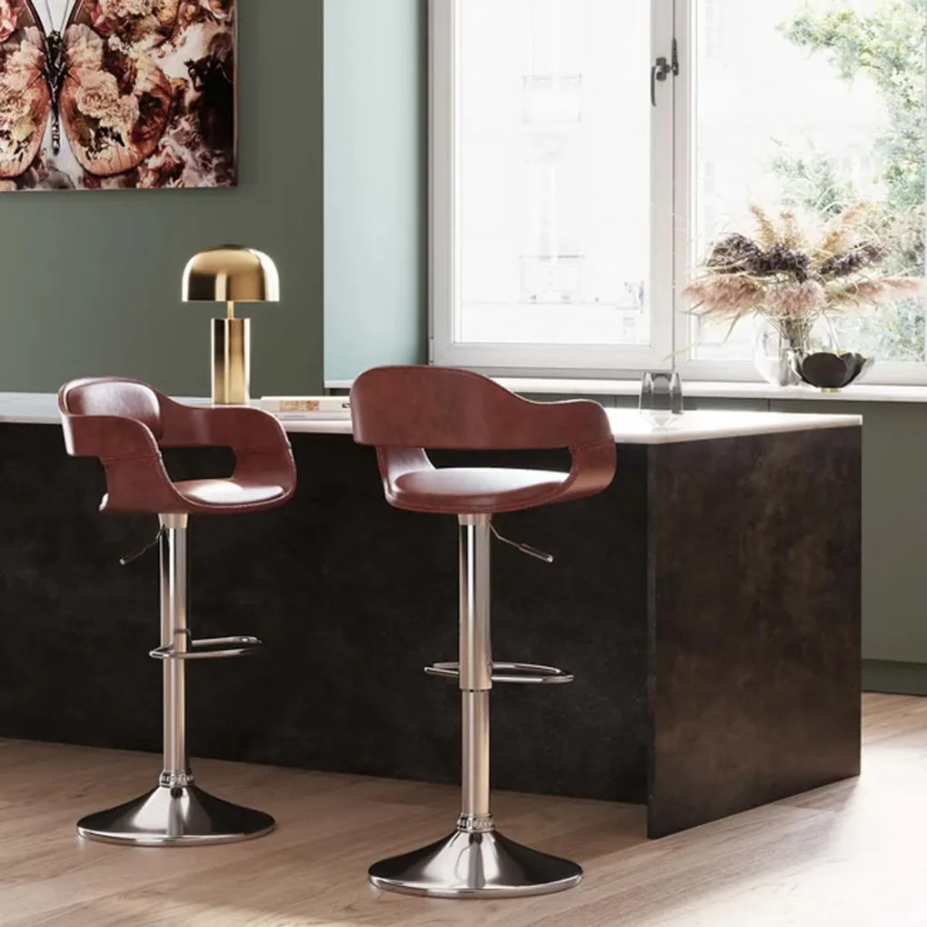 Retro Barkruk Bruin Leer
