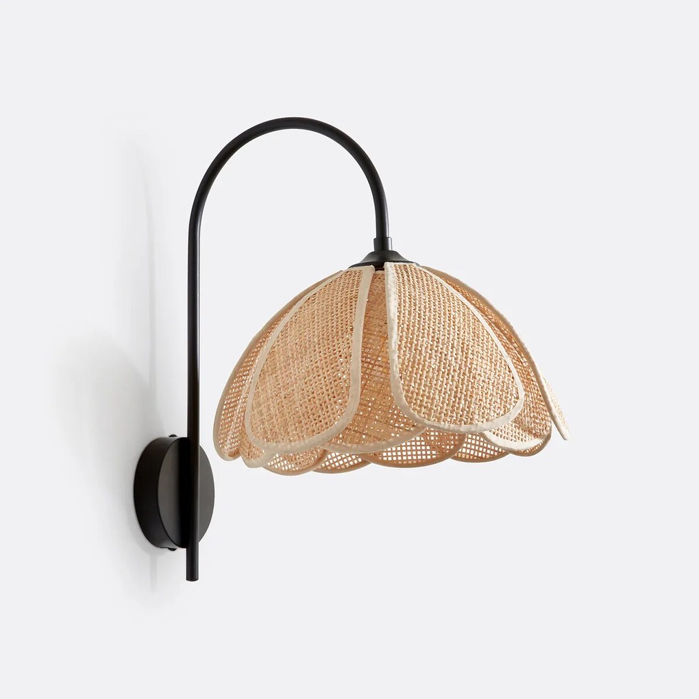 Bloemblad wandlamp in staal en rotan, Lola