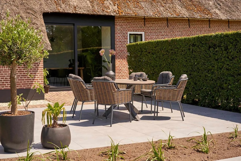 Tuinset Ronde Tuintafel 6 personen 160 cm Wicker Grijs Santika Furniture Santika