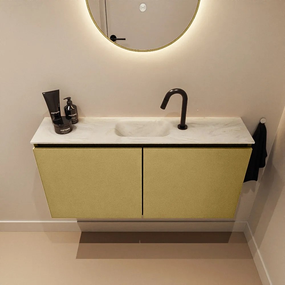 Mondiaz Ture DLux toiletmeubel 100cm oro met wastafel ostra midden met kraangat